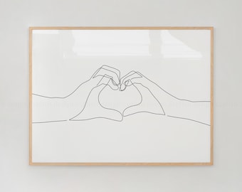 Hand Heart Line Art Print: Minimalist Love Gesture (Digital Download)