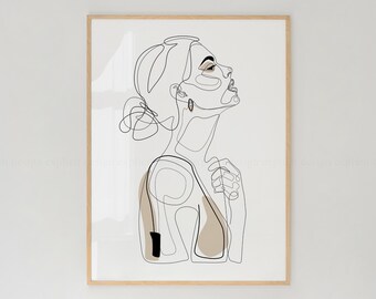 Abstract Woman Profile Line Art Print: Beige Beauty (Digital Download)