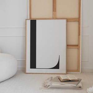 Large L Letter Printable, Complementing Poster, Black and White Initials Print, Simple Table Decor, Digital Download, Scandinavian Wall Sign