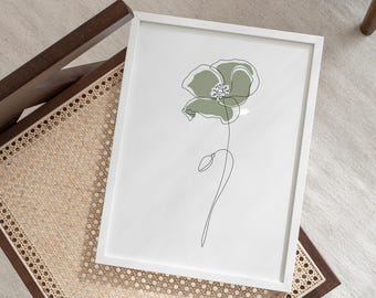 Matcha Poppy Print: Minimalist Line Art (Digital Download)