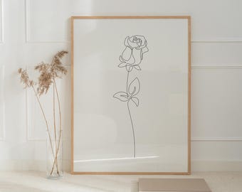One Line Rose Art Print | Minimalist Flower Contour (Digital Download)