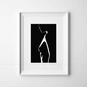 White Female Shadow Printable Art Set of 3, Minimalist Black Figure