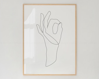OK Hand Gesture Line Art Print, Minimalist Illustration (Digital Download)