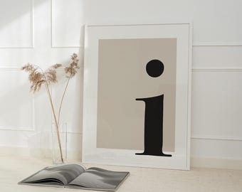Neutral Lowercase Letter i Printable Art | Beige Personalised Initials Poster | Imperfect Boho Typography Print | Contemporary Custom Decor