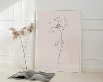 Blush Pink Poppy Print, Continuous Line Drawing (Digital Download)