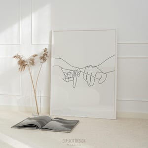 Vertical Pinky Swear - Promise Line Drawing | Original Printable Friendship And Love Hand Gesture | Symbolic Minimalist Couples Artwork