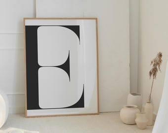 Black and White Letter E Print | Geometric Initial Wall Art (Digital Download)