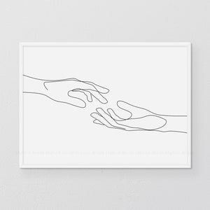 Two Hand Contour Drawing In Line Printable Print, Hands Gesture Artwork, Simple Finger Poster, Minimalist Couple Art, Fine Arm Touch Sketch.