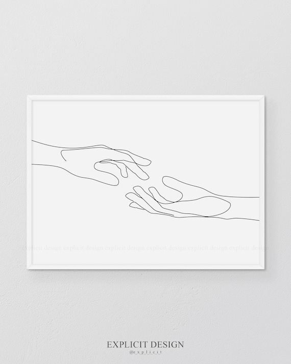 Two Hand Contour Drawing in Line Printable Print, Hands Gesture