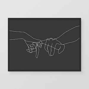 Grey Background Pinky Swear Printable, One Line Drawing Print, Hands Artwork, Original Minimalist Couple Hand Art, Minimal Fine Decor Poster