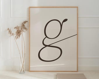 Calligraphy Letter G Print | Neutral Initial Art (Digital Download)