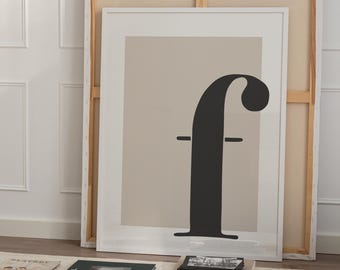 Letter F Print: Beige Initial Typography Poster (Digital Download)