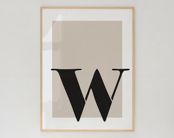 Letter W Print: Beige Initial Typography, Modern Nursery Art (Digital Download)