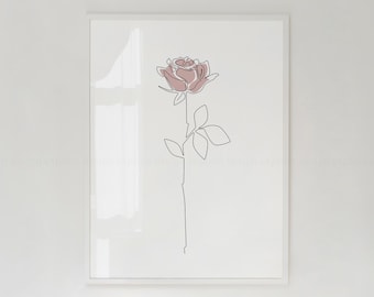 Minimalist Rose Line Art Print: Blush Pink Flower Poster (Digital Download)