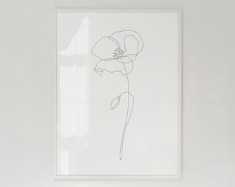 Line Art Mohnblumen Print: Minimalistische Blumenzeichnung (Digital Download)
