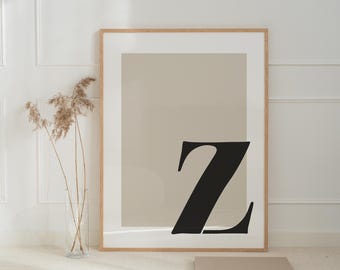 Letter Z Print: Beige Initial Art, Custom Typography (Digital Download)