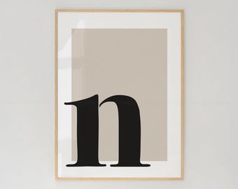 Letter N Print: Beige Initial Art, Nursery Decor (Digital Download)