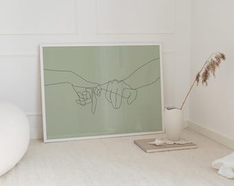 Matcha Green Pinky Swear Print, Minimalist Line Art (Digital Download)