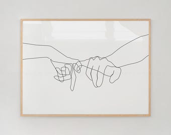 Pinky Swear Line Art Print: Minimalist Promise Symbol (Digital Download)