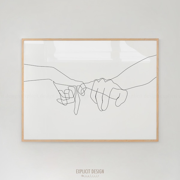 Druckbare One Line Pinky Swear Zeichnung | Handgeste Kontur | Minimalistische Paar Halten Finger Illustration | Für immer Versprechen Symbol Kunst
