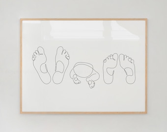 Minimalist Baby and Parents Feet Line Art Print: Family Portrait (Digital Download)