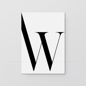 Duży W Litera Do Wydruku, Monochromatyczny Plakat, Czarno-Biały Wydruk Inicjałów, Prosty Wystrój Stołu, Pobieranie Cyfrowe, Skandynawski Znak Ścienny