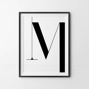 Large M Letter Printable, Monochrome Poster, Black and White Initials ...