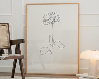 Minimalist Peony Line Art Print: Abstract Floral Illustration (Digital Download)
