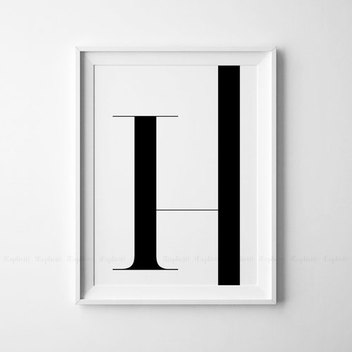 large h letter printable monochrome poster black and white etsy ireland
