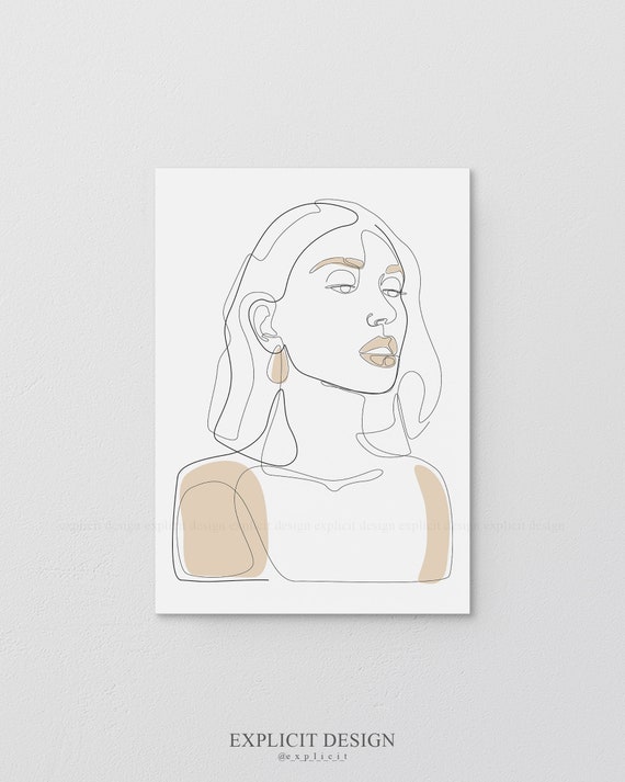 Printable Two Line Girl Portrait Art Beautiful Female Face Etsy
