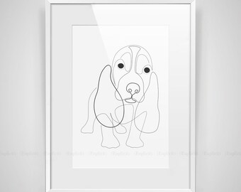 Basset Hound Line Art Print: Minimalist Dog Sketch (Digital Download)