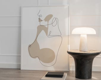 Neutral Beige Woman Line Art Print | Minimalist Figure (Digital Download)