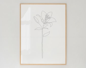 Minimalist Lily Line Art Print | Elegant Floral Outline (Digital Download)