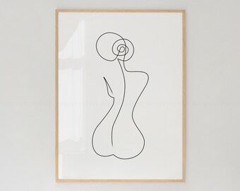 Minimalist One Line Woman Art Print | Nude Body Illustration (Digital Download)