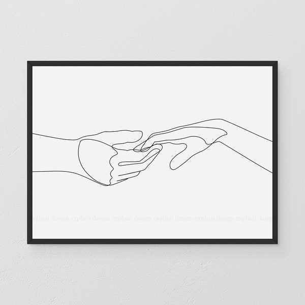 Hand Holding Contour Drawing In Line Printable Print, Proposing Hands Gesture Artwork, Finger Poster, Minimalist Couple Art, Fine Arms.