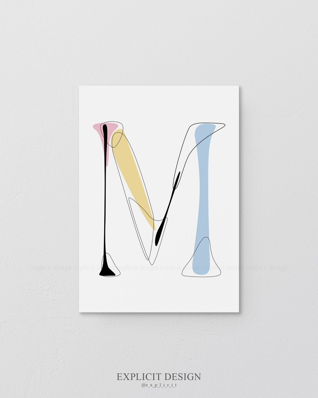 M Lettering Pastel Capital Letter M Printable, Baby Pastel Colour Poster, Initial Print ...