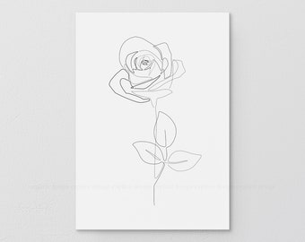 Minimalist Rose Line Drawing, Floral Contour Print (Digital Download)