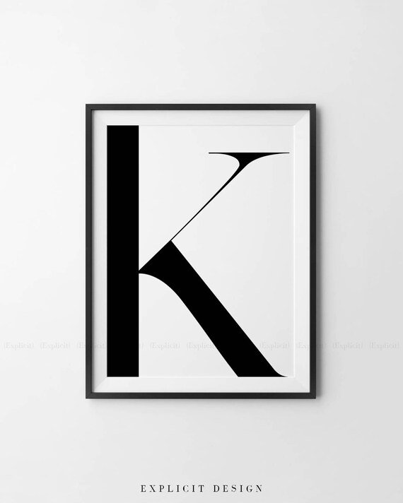 large k letter printable complementing poster black and etsy