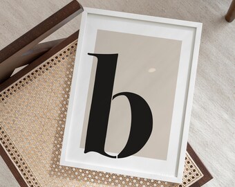 Letter B Print: Beige Initial Typography Art (Digital Download)