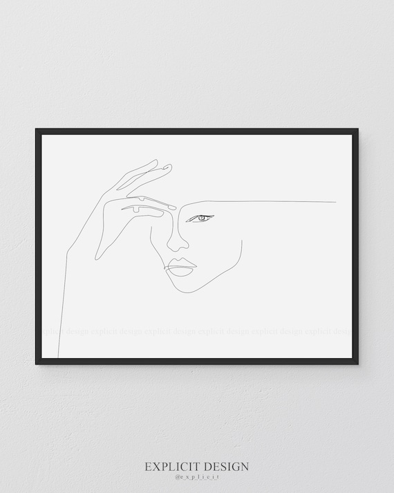 Finger Touch Contour Drawing In Line Printable Print Hand 