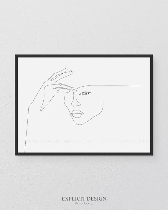 Finger Touch Contour Drawing In Line Printable Print Hand 