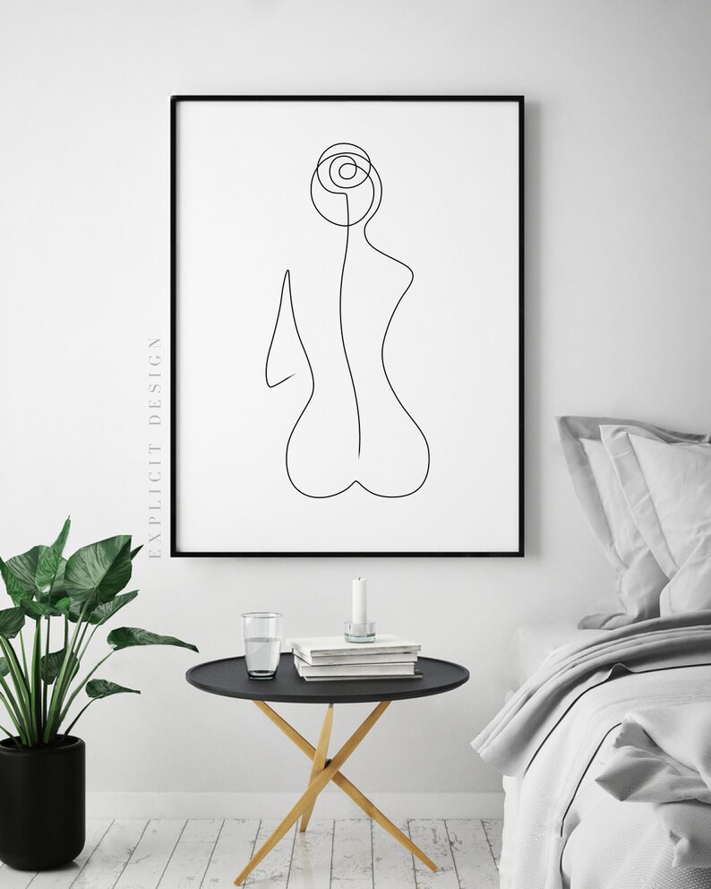 One Line Female Back Form Printable, Minimalist Nude Woman Body Figure Art, Naked Bottom Prints, Butt Illustration Poster, Digital Ass Print image 3