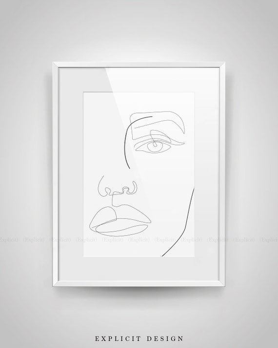 Art De Croquis Visage Minimaliste Fine Femme Dessin Au Trait Minimale Imprimable Noir Et Blanc Poster Femme Fille Numérique Illustration Print