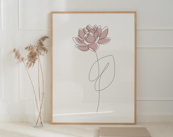 Blush Pink Lotus Line Art Print – Minimalist Floral Poster (Digital Download)