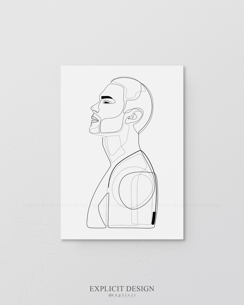Printable Male Portrait Line Drawing Manly Minimal Figurative | Etsy