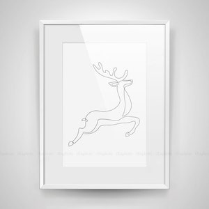 Printable Red Nose Christmas Decoration, Abstract Minimalist Reindeer Drawing, Simple One Line Winter Deer, Modern White Holiday Poster. image 3