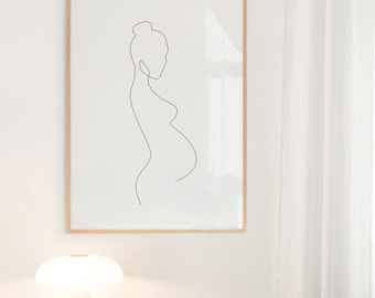 Minimalist Pregnancy Line Art Print | Baby Shower Gift (Digital Download)