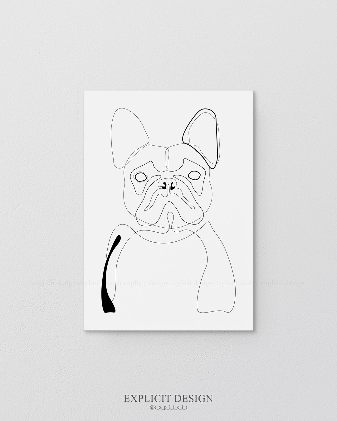 Printable French Bulldog Illustration, Abstract Dog Drawing in Lines ...