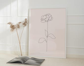 Blush Pink Peony Line Art Print | Minimalist Flower Poster (Digital Download)