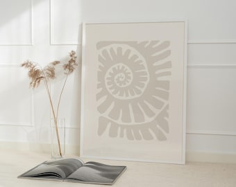 Shell Imprint Art Print: Beige Bohemian Beach Decor (Digital Download)